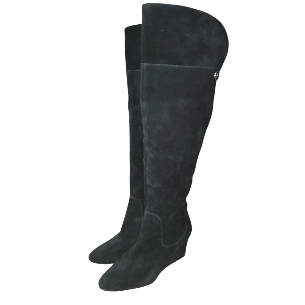 Enzo Angiolini Colitta Women's Black Suede Wedge Knee High Boots Size 8 M